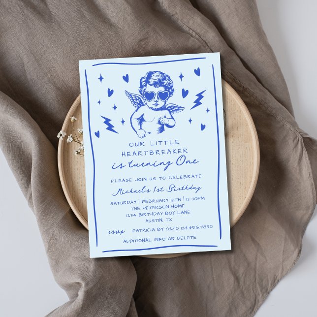 Little Heartbreaker Valentines Boy 1st Birthday Invitation (Creator Uploaded)