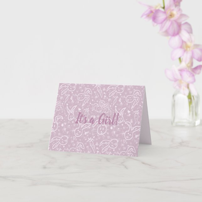 Little Hearts and Bunnies - transparent pattern. Card (Orchid)