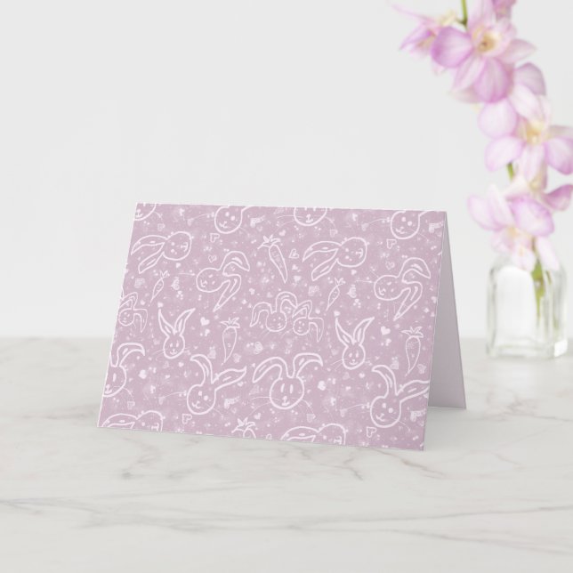 Little Hearts and Bunnies - transparent pattern. Card (Orchid)