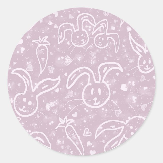 Little Hearts and Bunnies - transparent pattern.   Classic Round Sticker (Front)