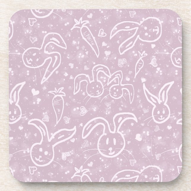 Little Hearts and Bunnies - transparent pattern.   Coaster (Front)