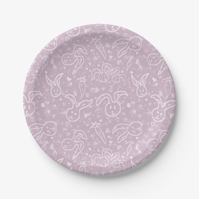 Little Hearts and Bunnies - transparent pattern.   Paper Plate (Front)
