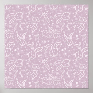 Little Hearts and Bunnies - transparent pattern. Poster
