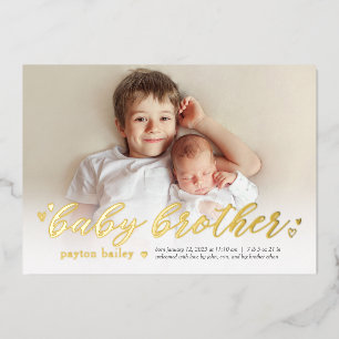 Little Hearts Baby Brother Foil Birth Announcement