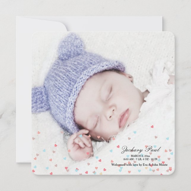 Little Hearts Boy Photo Birth Announcement (Front)