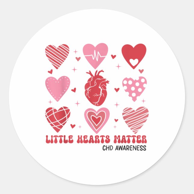 Little Hearts Chd Awareness Heart Anatomy Valentin Classic Round Sticker (Front)