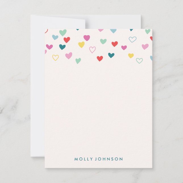 Little Hearts Stationery - Teal Note Card (Front)