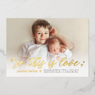 Little Hearts This Is Love Foil Birth Announcement