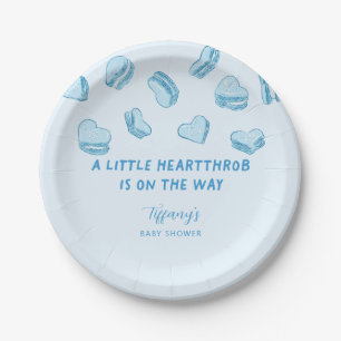 Little Heartthrob Blue Heart Macarons Baby Shower Paper Plate