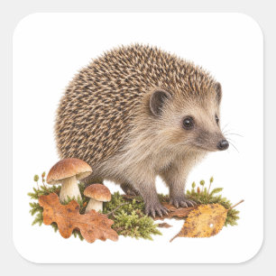 Little Hedgehog for a Woodland Nature Journal Square Sticker