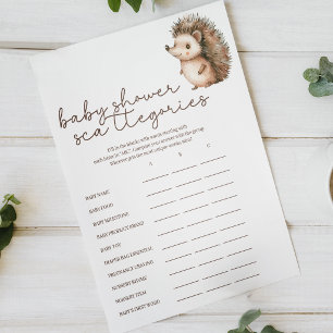 Little Hedgehog Scattergories Baby Shower Game Poster