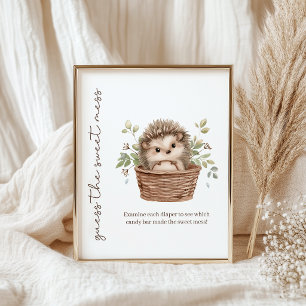 Little Hedgehog Sweet Mess Diaper Baby Shower Game Poster