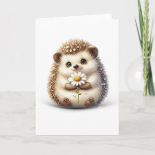 Little Hedgehog with Daisy Blank Nature Greeting Card