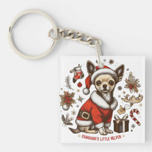 Little Helper - Vintage Chihuahua Santa Christmas Key Ring