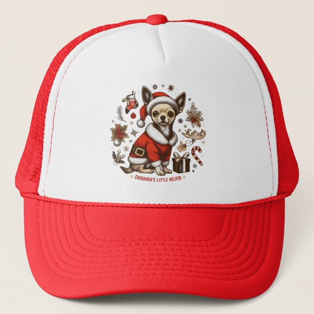 Little Helper - Vintage Chihuahua Santa Christmas Trucker Hat (Front)