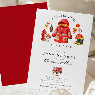 Little Hero Firefighter Baby Shower Invitation