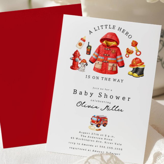 Little Hero Firefighter Baby Shower Invitation (Creator Uploaded)