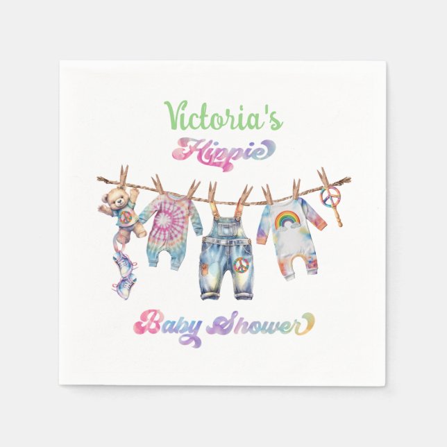 Little Hippie Tye Dye Clothesline Baby Shower Napkin (Front)