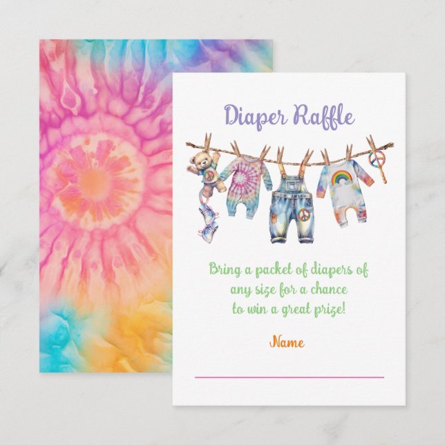 Little Hippie Tye Dye Clothesline Diaper Raffle Invitation (Front/Back)