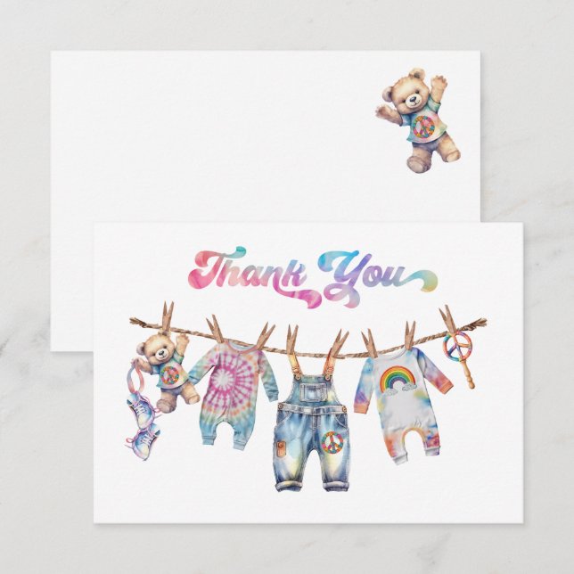 Little Hippie Tye Dye Clothesline Thank You Note Invitation (Front/Back)
