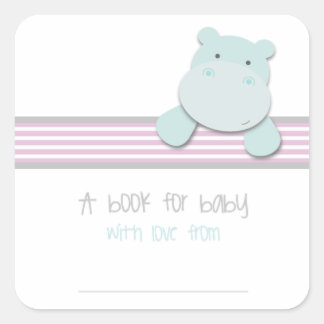 Little Hippo - Book for Baby {Pink} | Bookplates Square Sticker