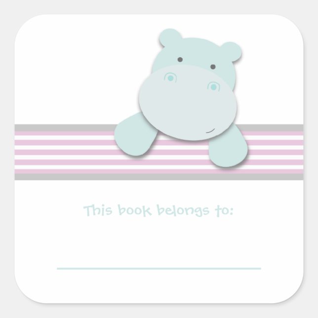 Little Hippo {Pink} | Bookplates Square Sticker (Front)