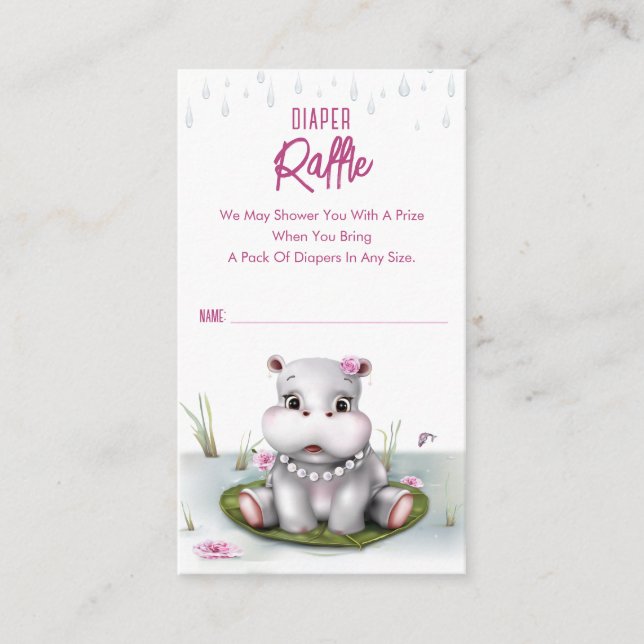 Little Hippo River Adventure Girl Baby Shower Enclosure Card (Front)