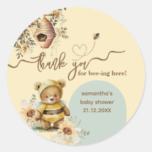 Little honey Bear Baby Shower Thanks bee-ing here Classic Round Sticker