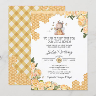 Little Honey Bear & Bee Yellow Floral Baby Shower Invitation