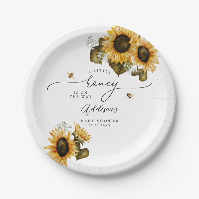 Little Honey Bee Baby Shower Paper Plate (Front)
