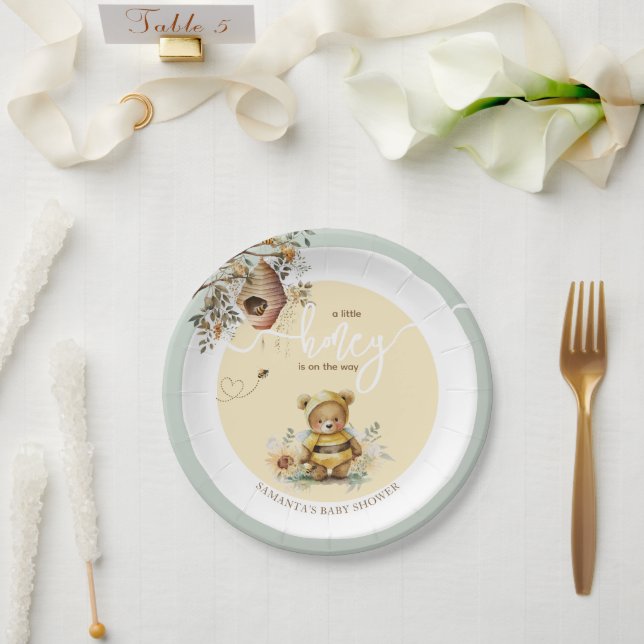 Little honey Bee Bear Baby Shower Paper Plate (Wedding)