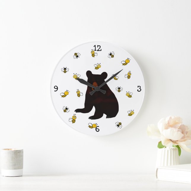 Little Honey Bee Bear Large Clock (Home)