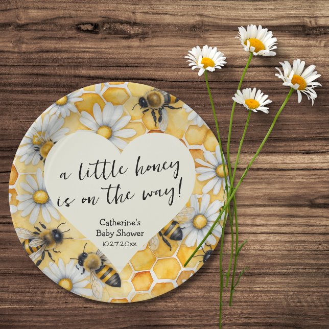 Little Honey Bee Comb Daisy Spring Baby Shower Paper Plate (Creator Uploaded)