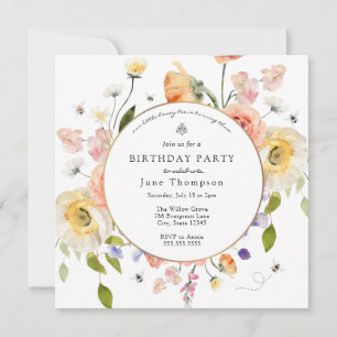 Little Honey Bee Flora; Girl Birthday Invitation