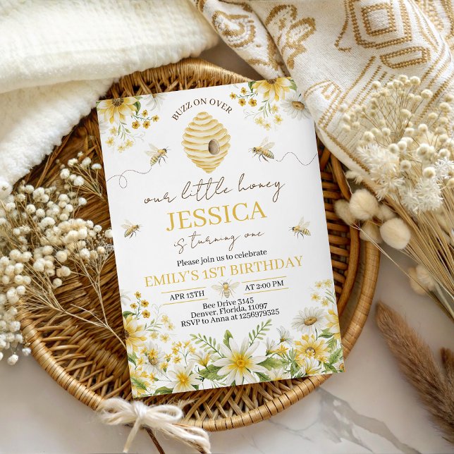 Little Honey Bee Floral First Birthday Invite (Creator Uploaded)