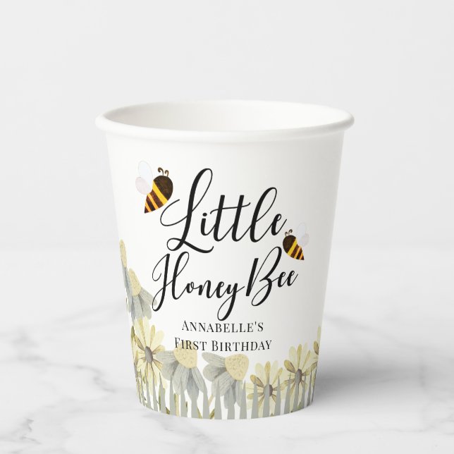 Little Honey Bee Girl Birthday White Paper Cups (Front)
