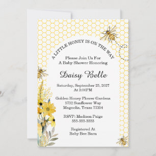 Little Honey Bee On The Way Yellow Baby Shower Invitation