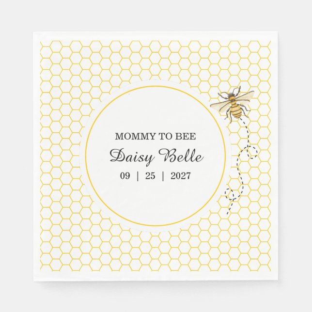 Little Honey Bee On The Way Yellow Baby Shower Napkin (Front)