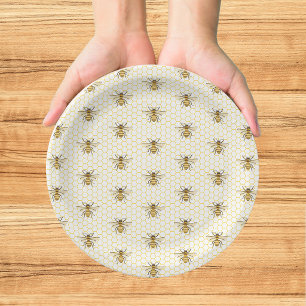 Little Honey Bee On The Way Yellow Baby Shower Paper Plate