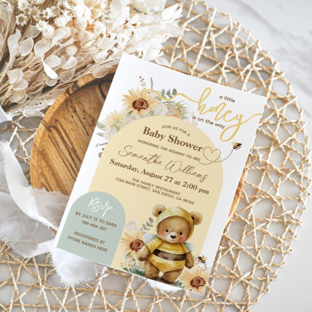 Little honey Bee Sunflower Bear Baby Shower Invitation (Creator Uploaded)
