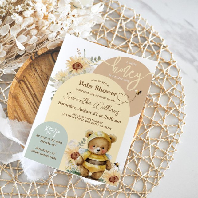 Little honey Bee Sunflower Bear Baby Shower Invitation (Creator Uploaded)