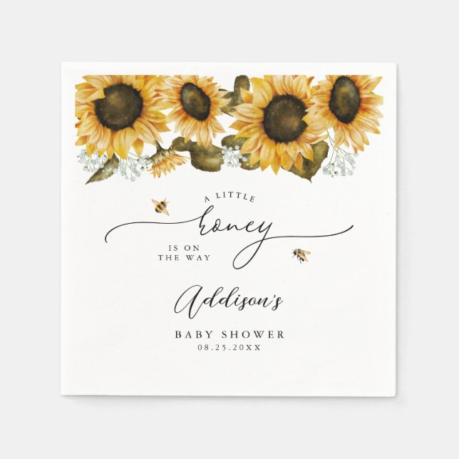 Little Honey Bee Sunflowers Baby Shower Napkin (Front)