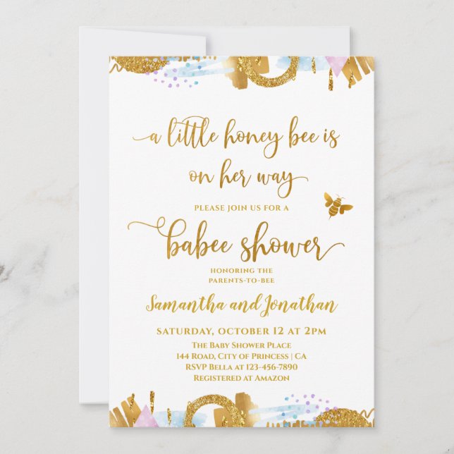 Little Honey Bee Theme Baby Shower Invitation (Front)