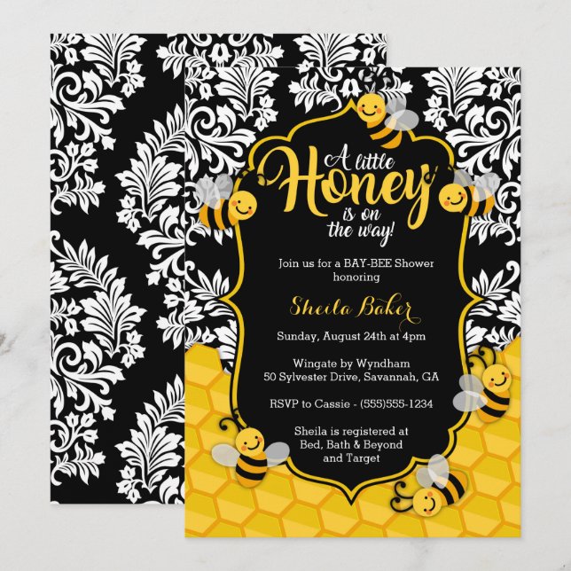 Little Honey - Bee Themed Baby Shower Invitation (Front/Back)