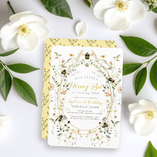 Little Honey Bee Wildflower Girl 1st Birthday Invitation