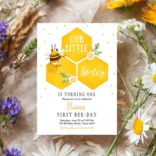 Little Honey Birthday Invitation Bee Day Bee Party (Creator Uploaded)