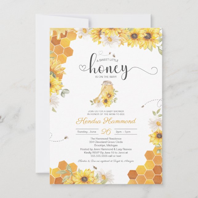 Little Honey Bumble Bee & Sunflower Baby Shower In Invitation (Front)