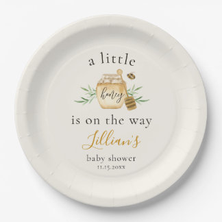 Little Honey Is On The Way Bee Baby Shower Welcome Paper Plate