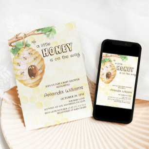 little honey is on the way bee comb baby shower  invitation