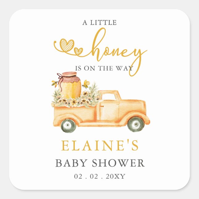 Little Honey Is On The Way Honey bee Baby Shower  Square Sticker (Front)
